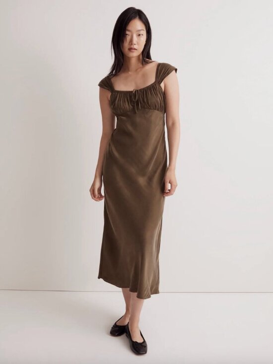 Dresses & Skirts - {Madewell} Petite Square-Neck Midi Dress | Expedition Green~ Size 12